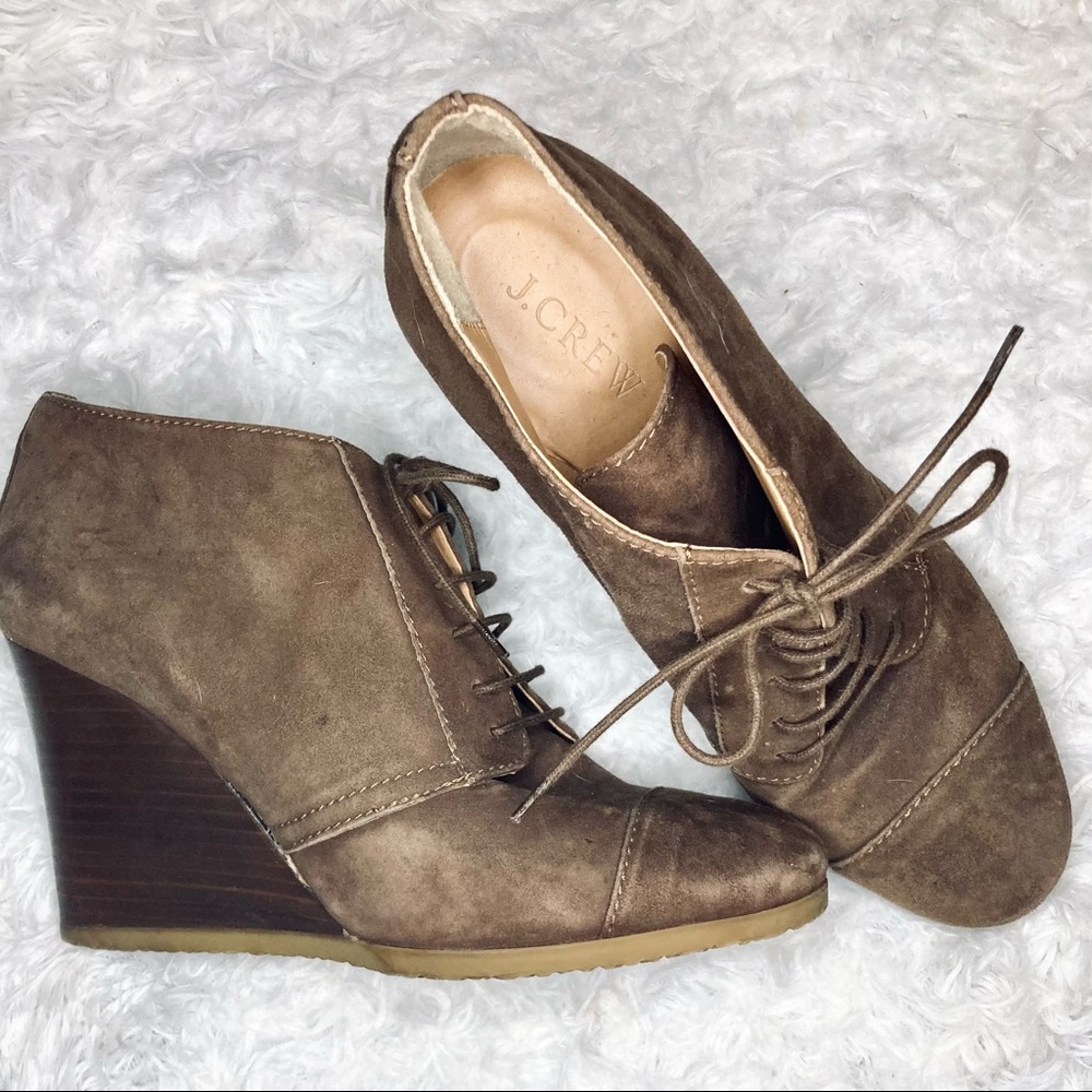 {j crew} Suede Leather Ankle Wedge Bootie 8.5